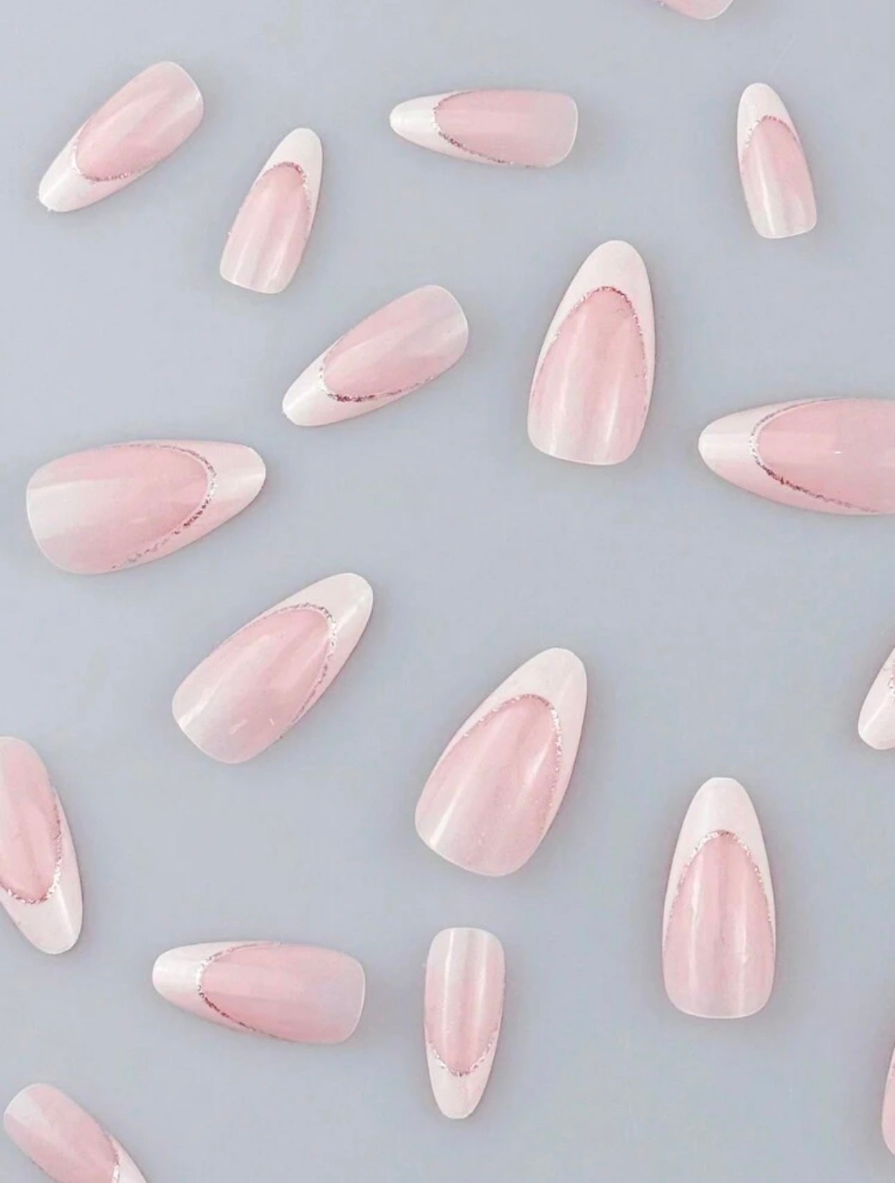 Almond French Glitter Line Press-ons