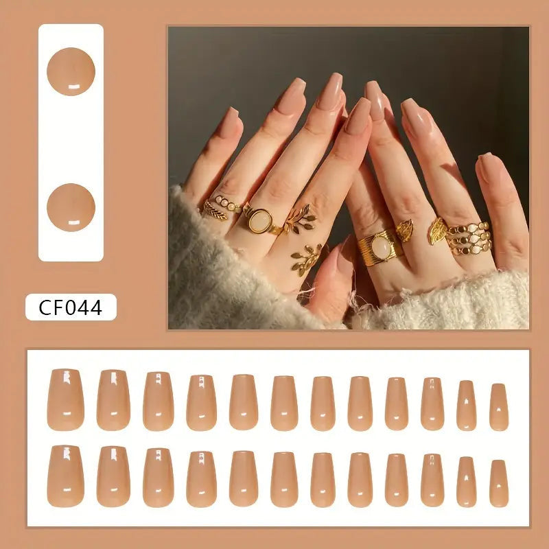 Nude Brown Solid Square Shape press ons
