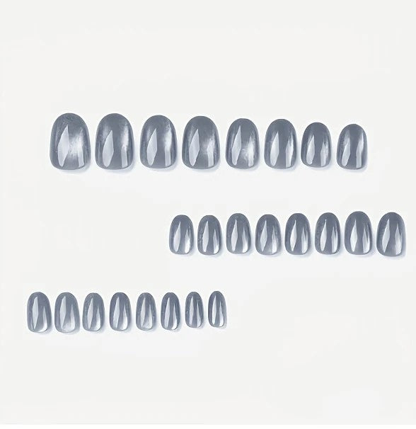 Crystal Grey Short Square Cat Eye Press ons