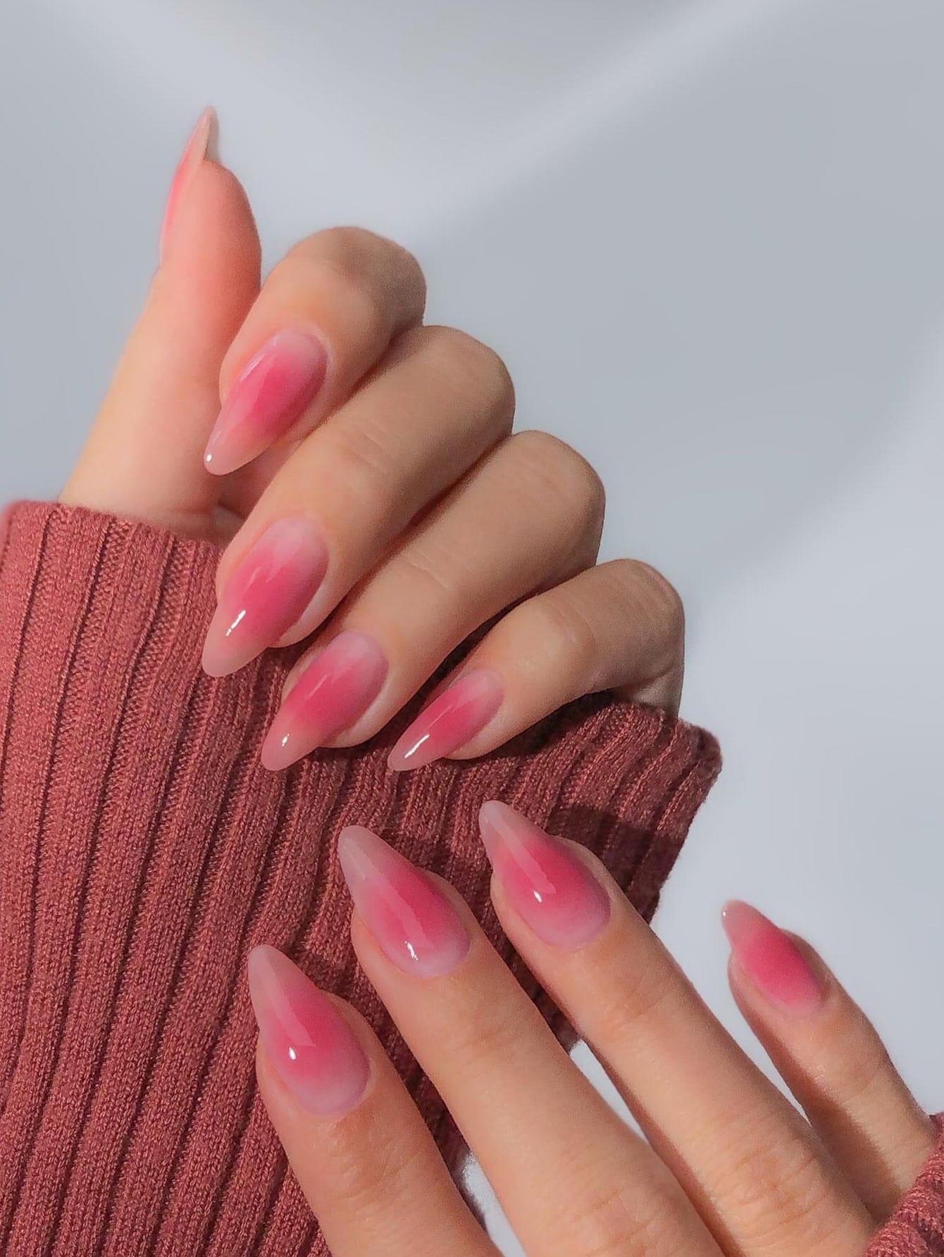 Long Almond Pink Gradation Press on Nails