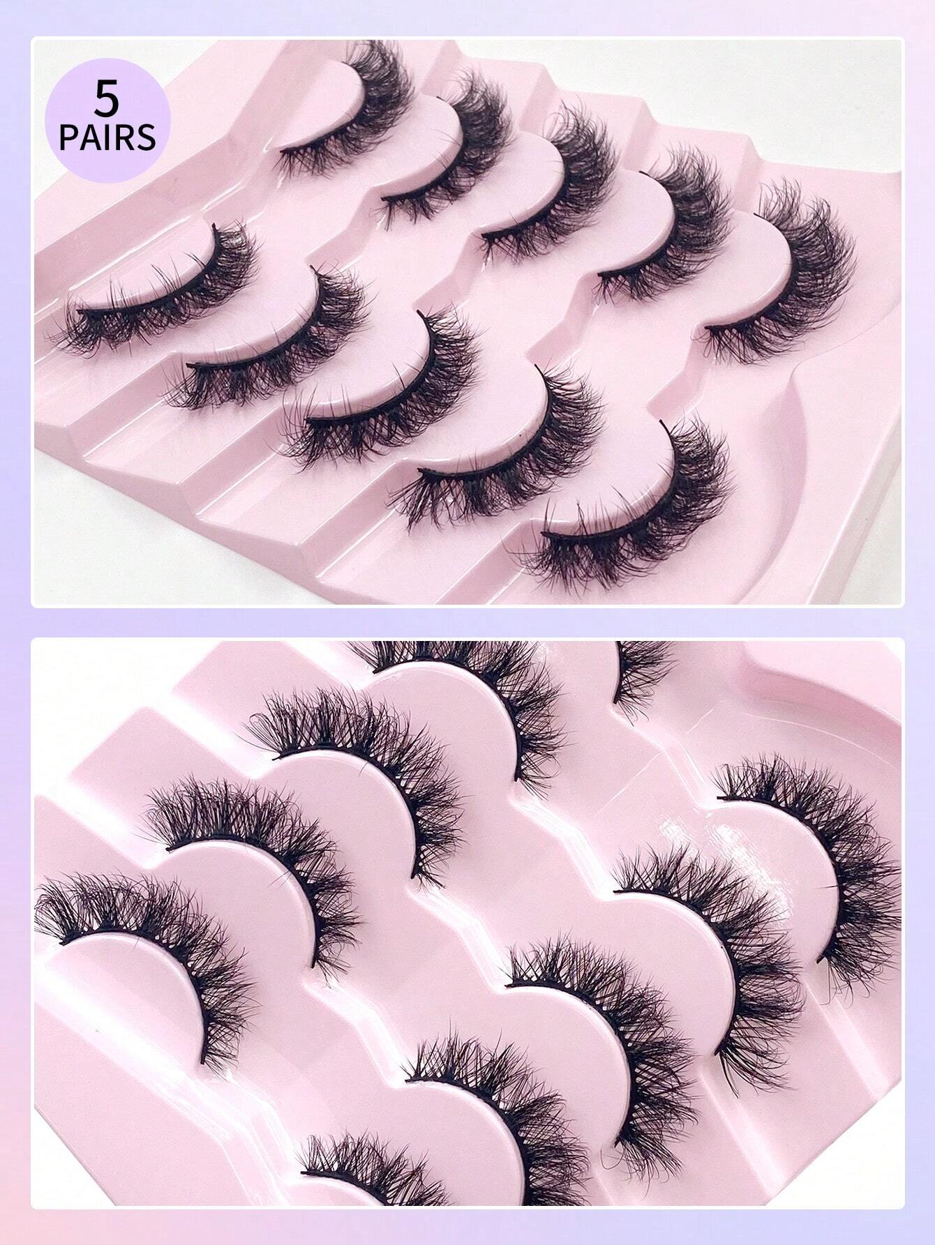 5 Pairs Fluffy Faux Mink Lashes – Wispy, Thick Volume & Curly Strip Lashes