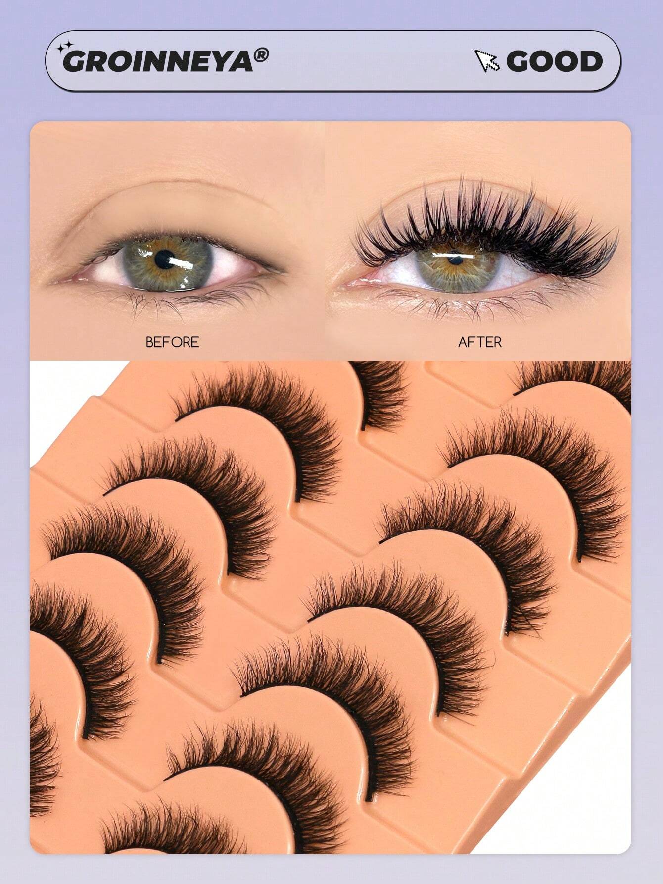 GROINNEYA 10 Pairs Faux Mink Eyelashes – Natural, Fluffy & Wispy Soft Look