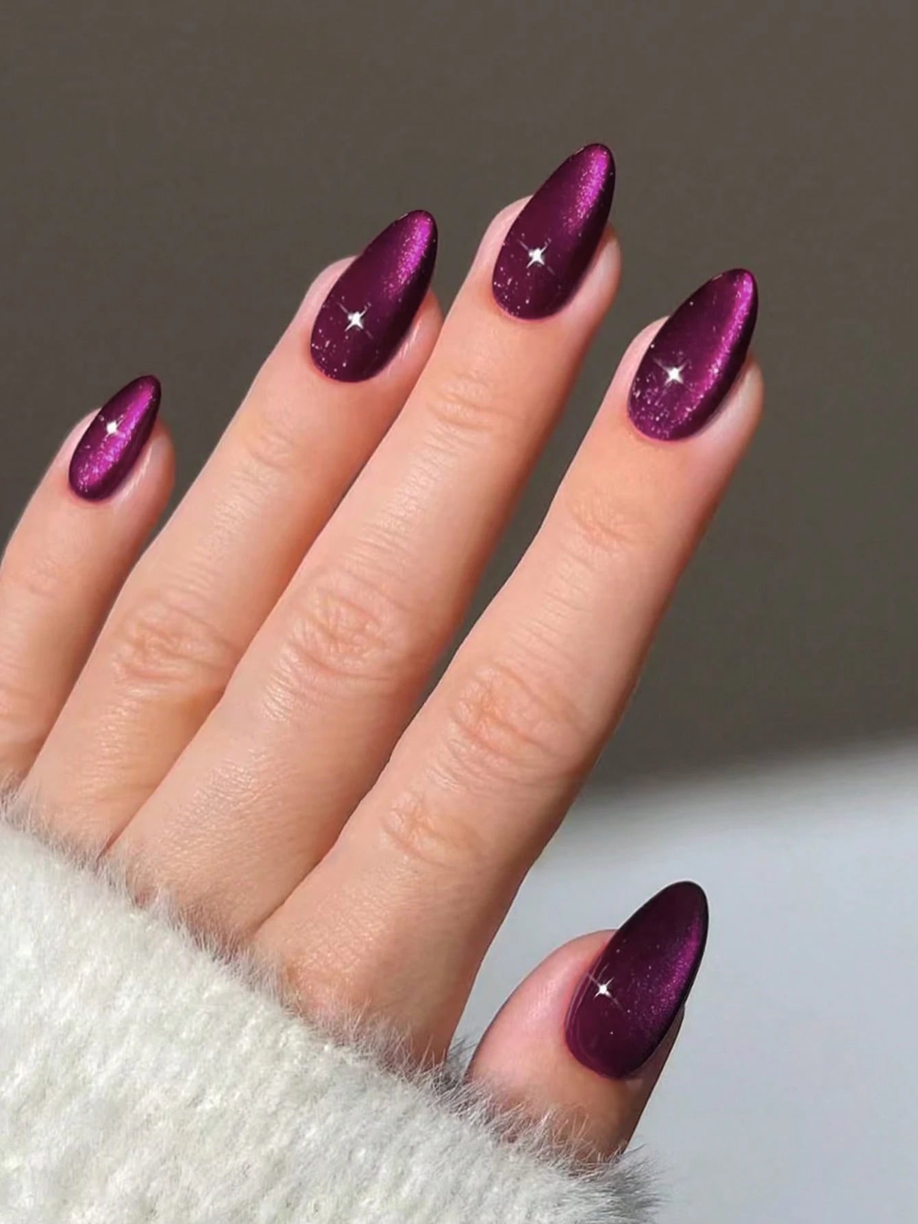 Aesthetic Purple Crystal Cat Eye Press on Nails
