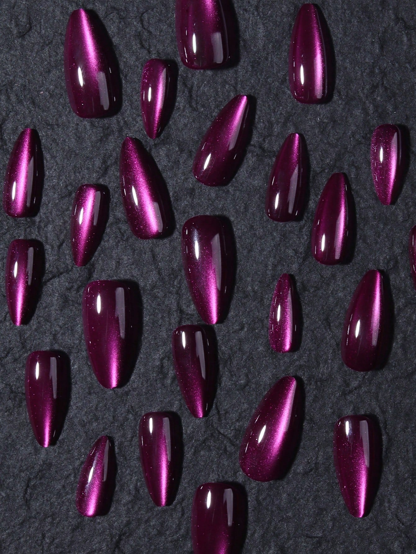 Aesthetic Purple Crystal Cat Eye Press on Nails