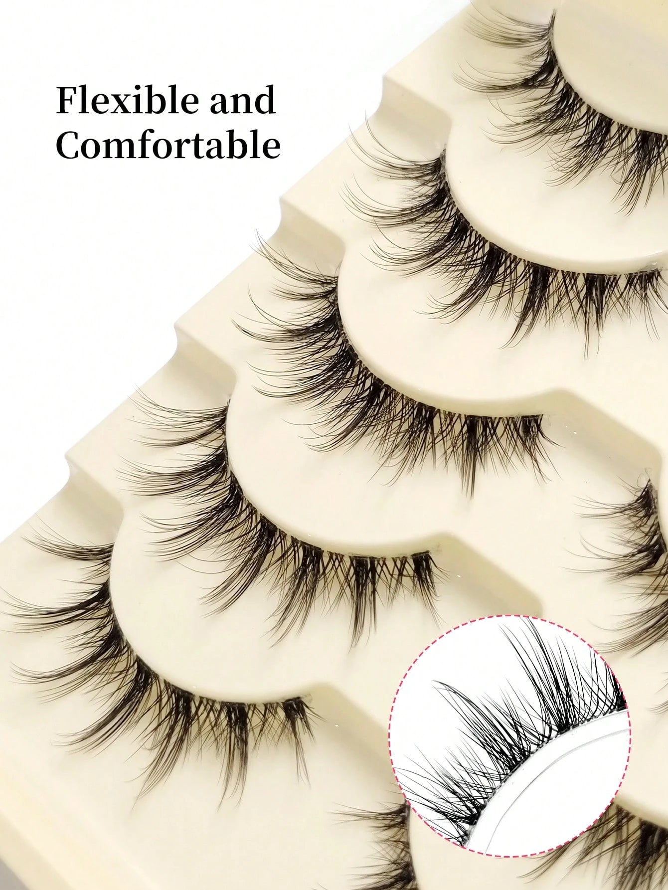 Rikuaild Doll-Style Manga False Eyelashes – 5 Pairs (Transparent Band)