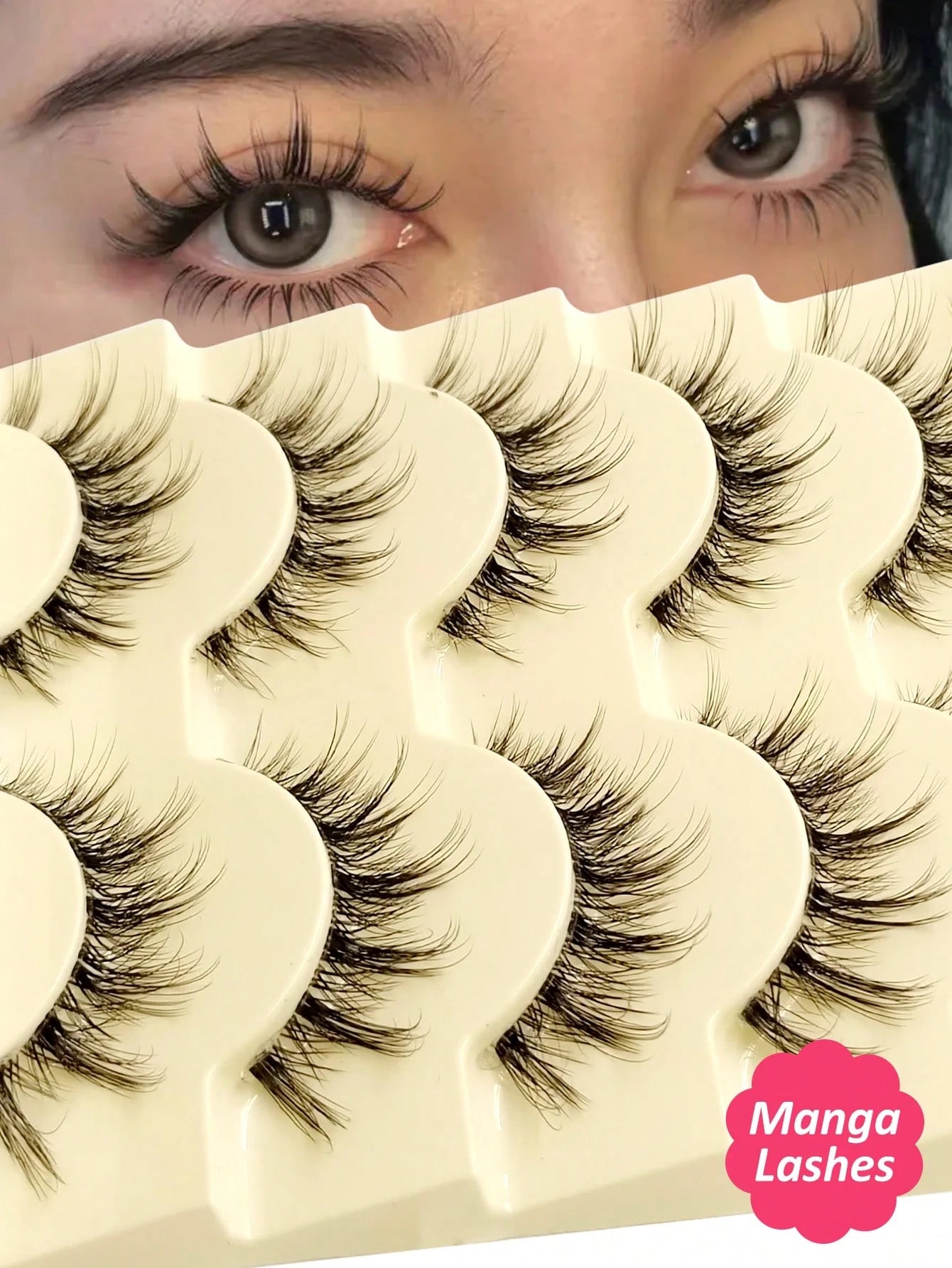 Rikuaild Doll-Style Manga False Eyelashes – 5 Pairs (Transparent Band)