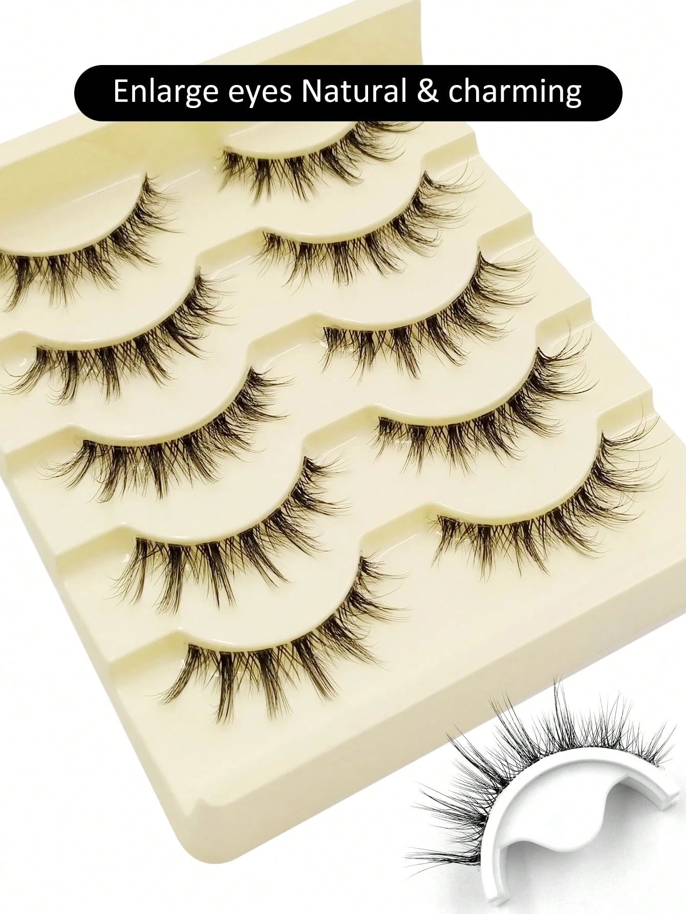 Rikuaild Doll-Style Manga False Eyelashes – 5 Pairs (Transparent Band)