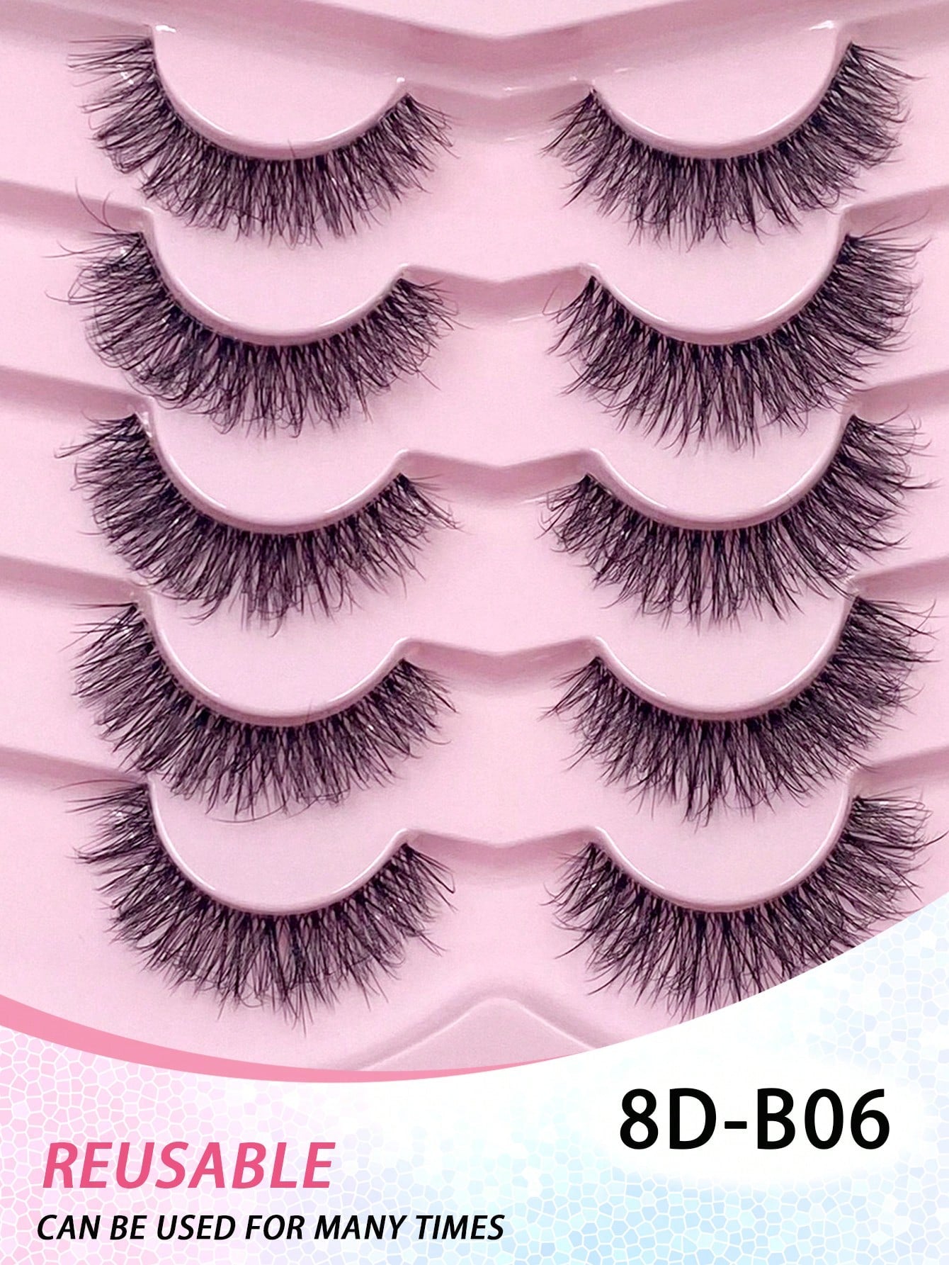 5 Pairs Natural Wispy False Eyelashes with Clear Band – Fluffy, Curly & Lightweight