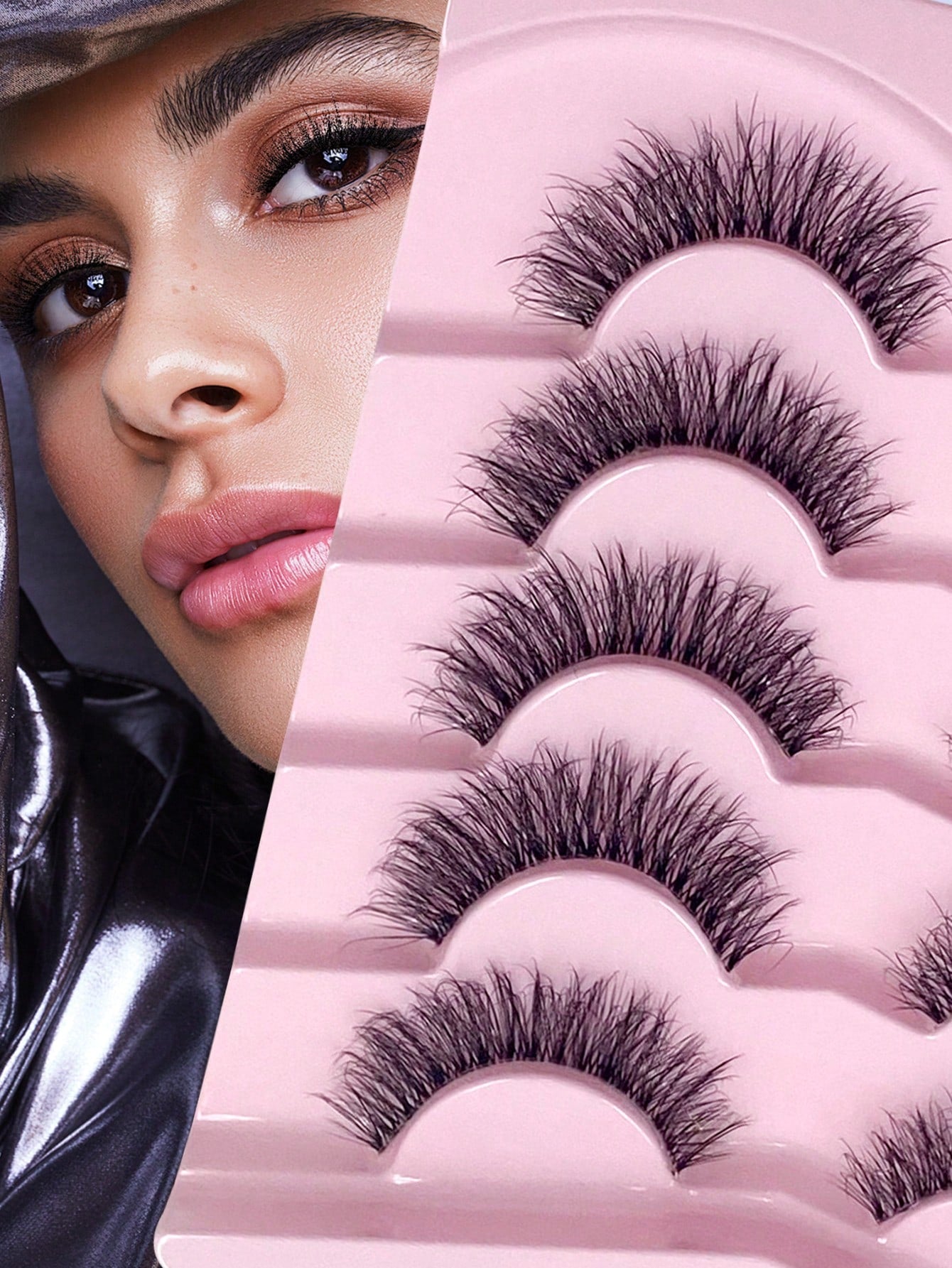 5 Pairs Natural Wispy False Eyelashes with Clear Band – Fluffy, Curly & Lightweight