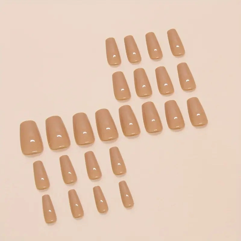 Nude Brown Solid Square Shape press ons