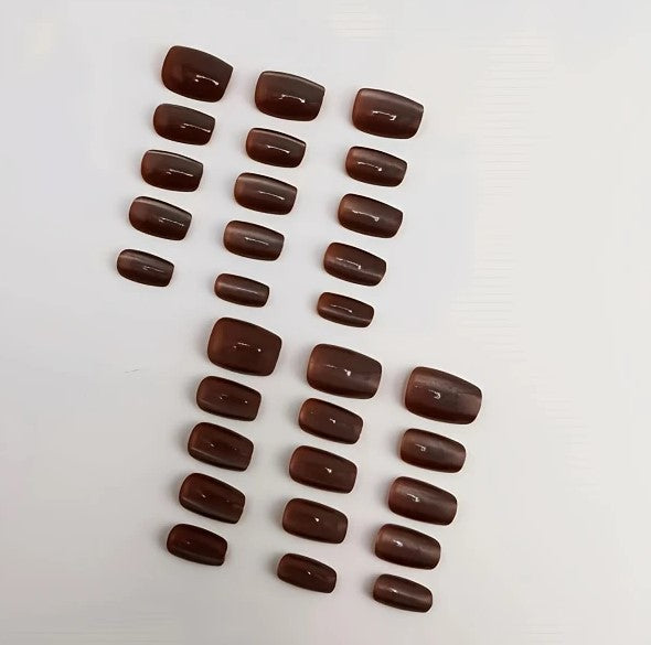 Crystal Brown Short Square Cat Eye Press ons