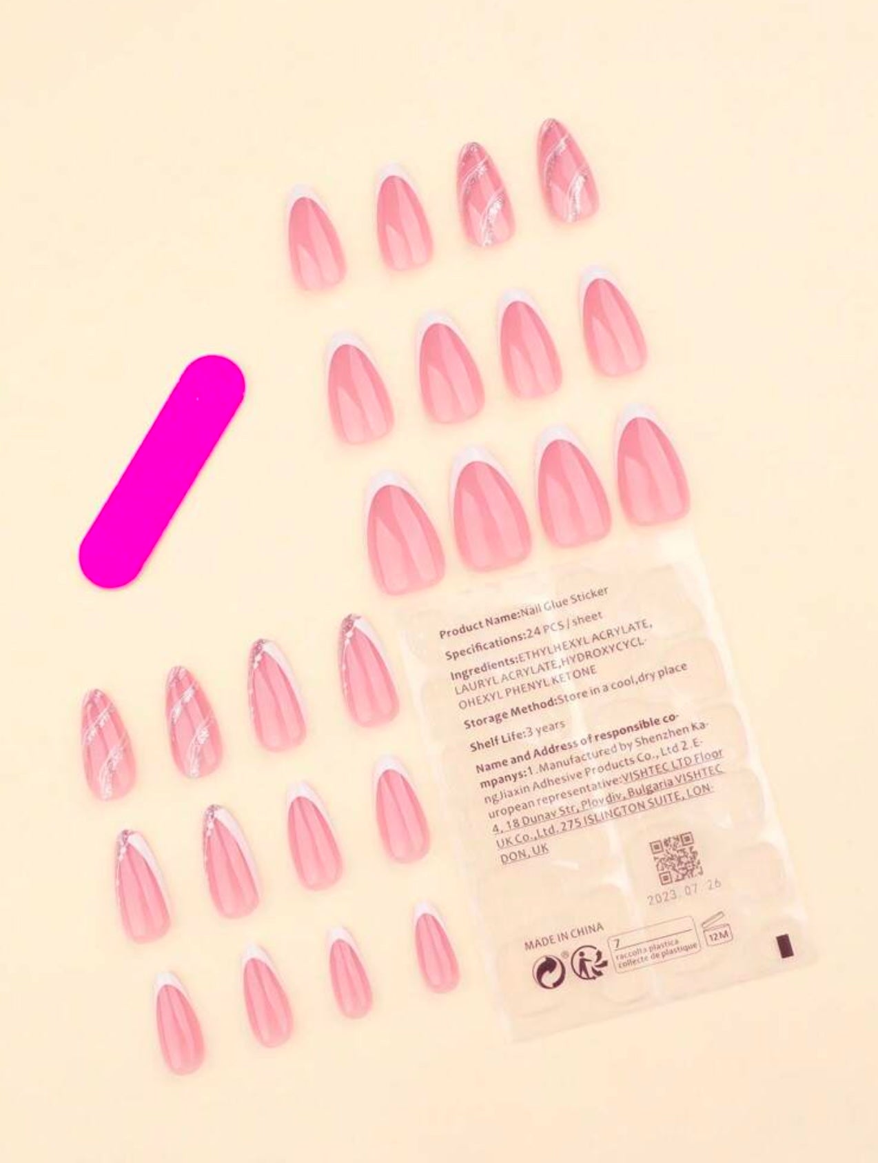 French tips with glitter swirl press-ons