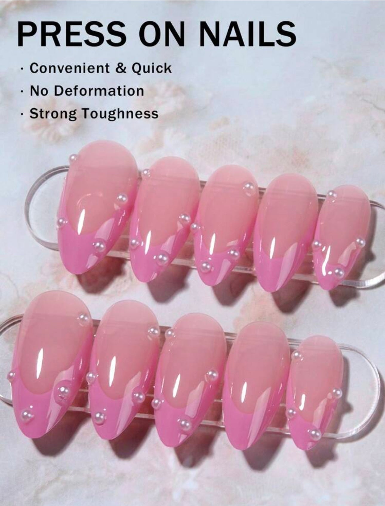 Premium Pink French with pearls press-ons