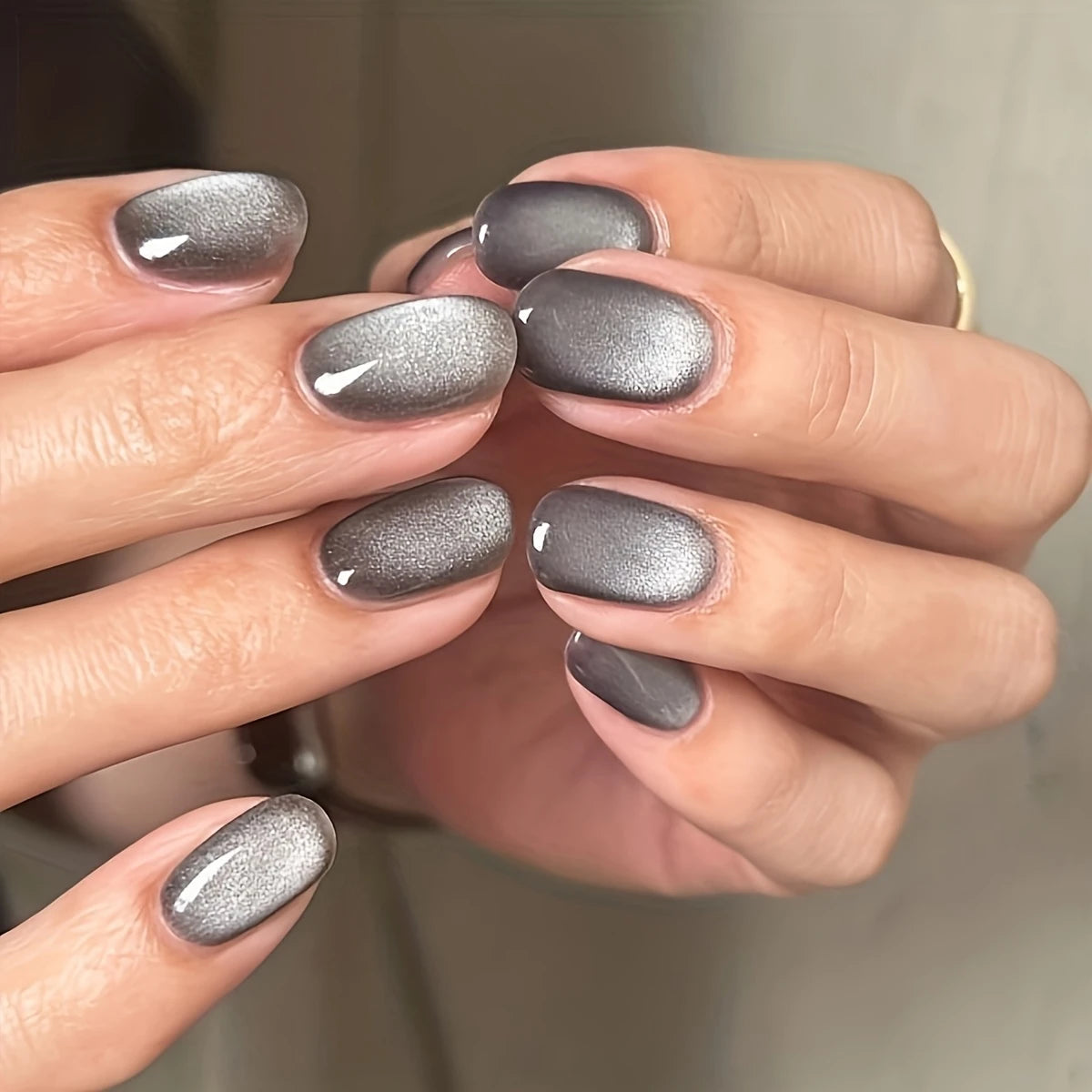 Crystal Grey Short Square Cat Eye Press ons