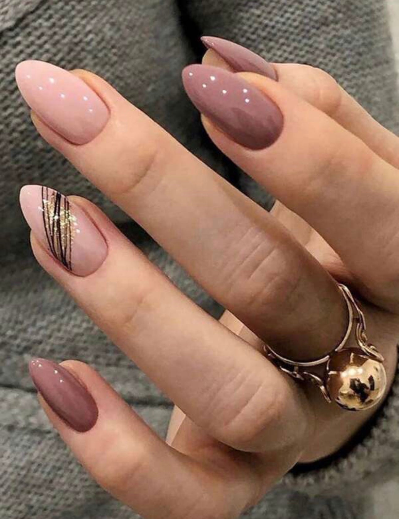 Long Oval Purple Glitter Striped Press on Nails