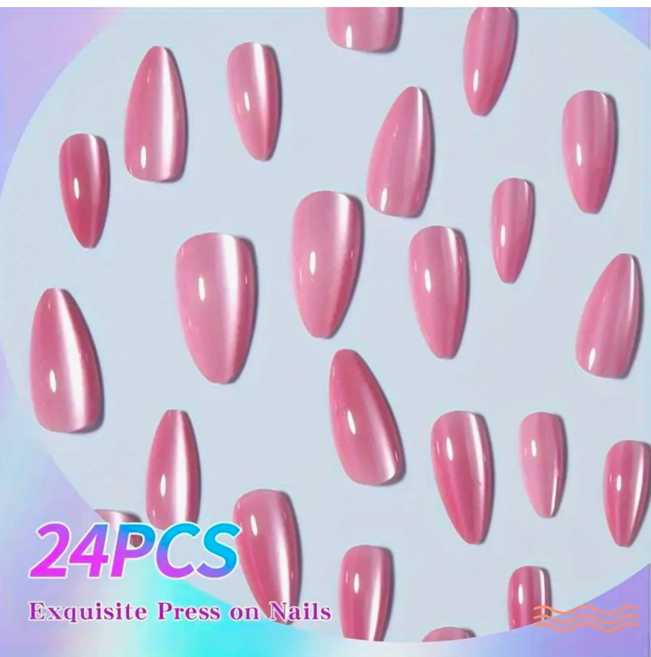 Almond shape pink cat eyes press on nails