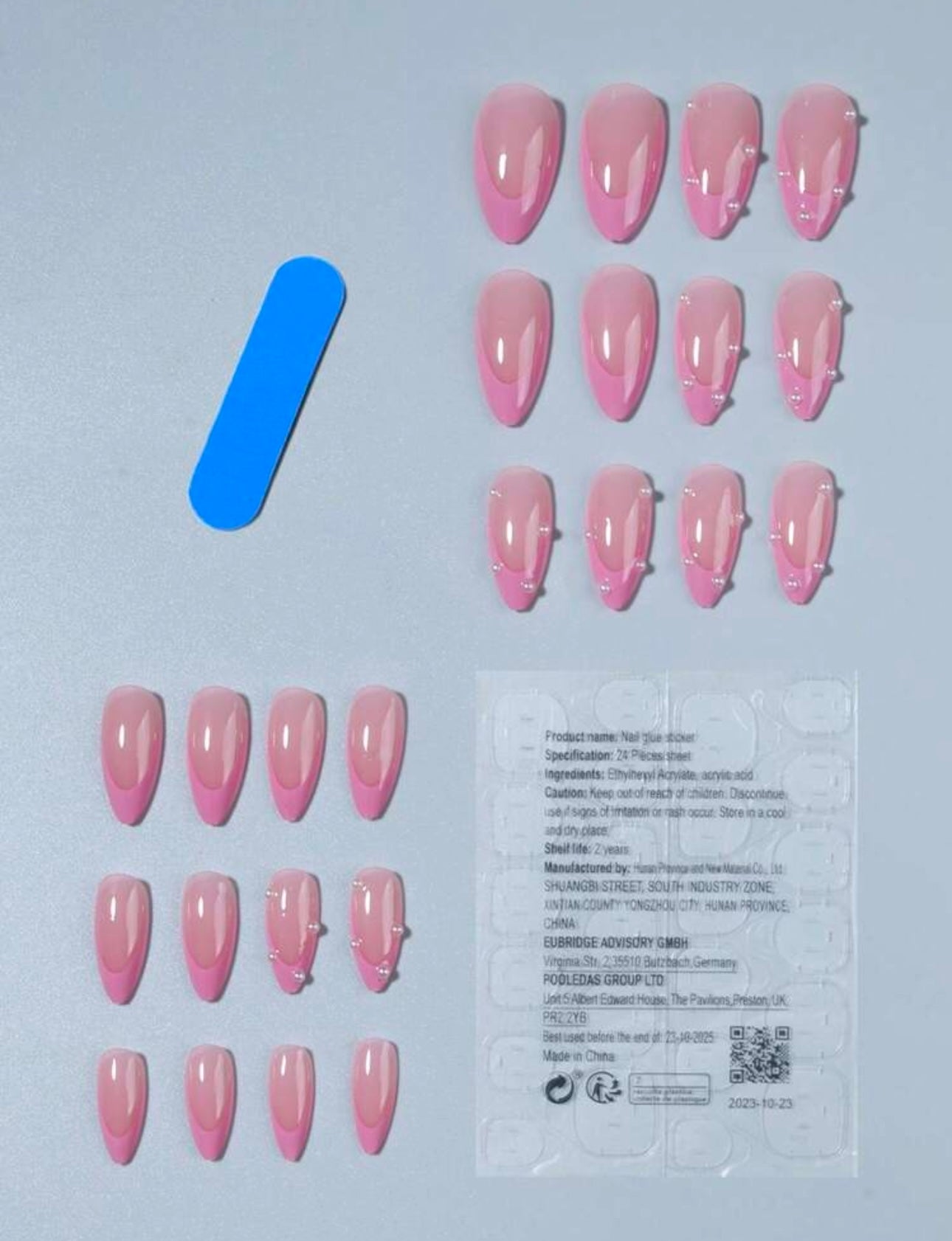 Premium Pink French with pearls press-ons