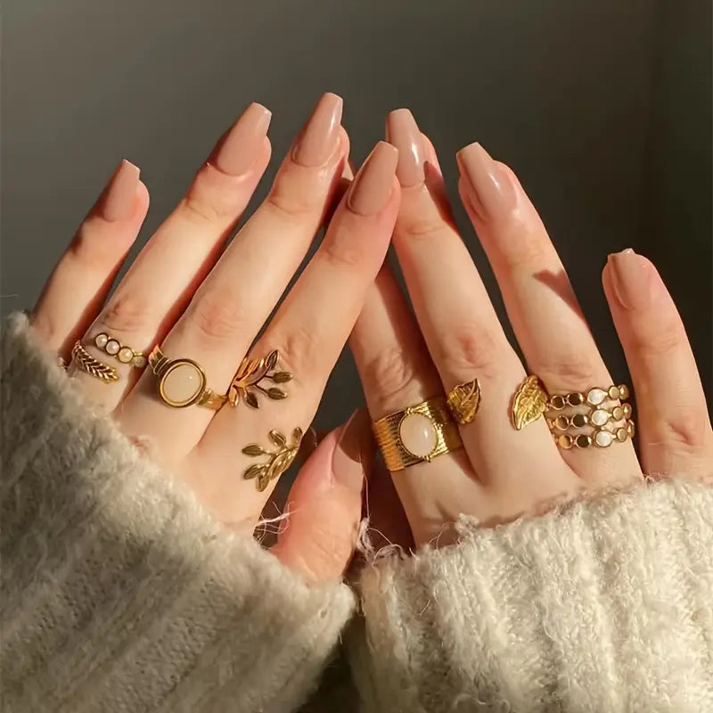 Nude Brown Solid Square Shape press ons