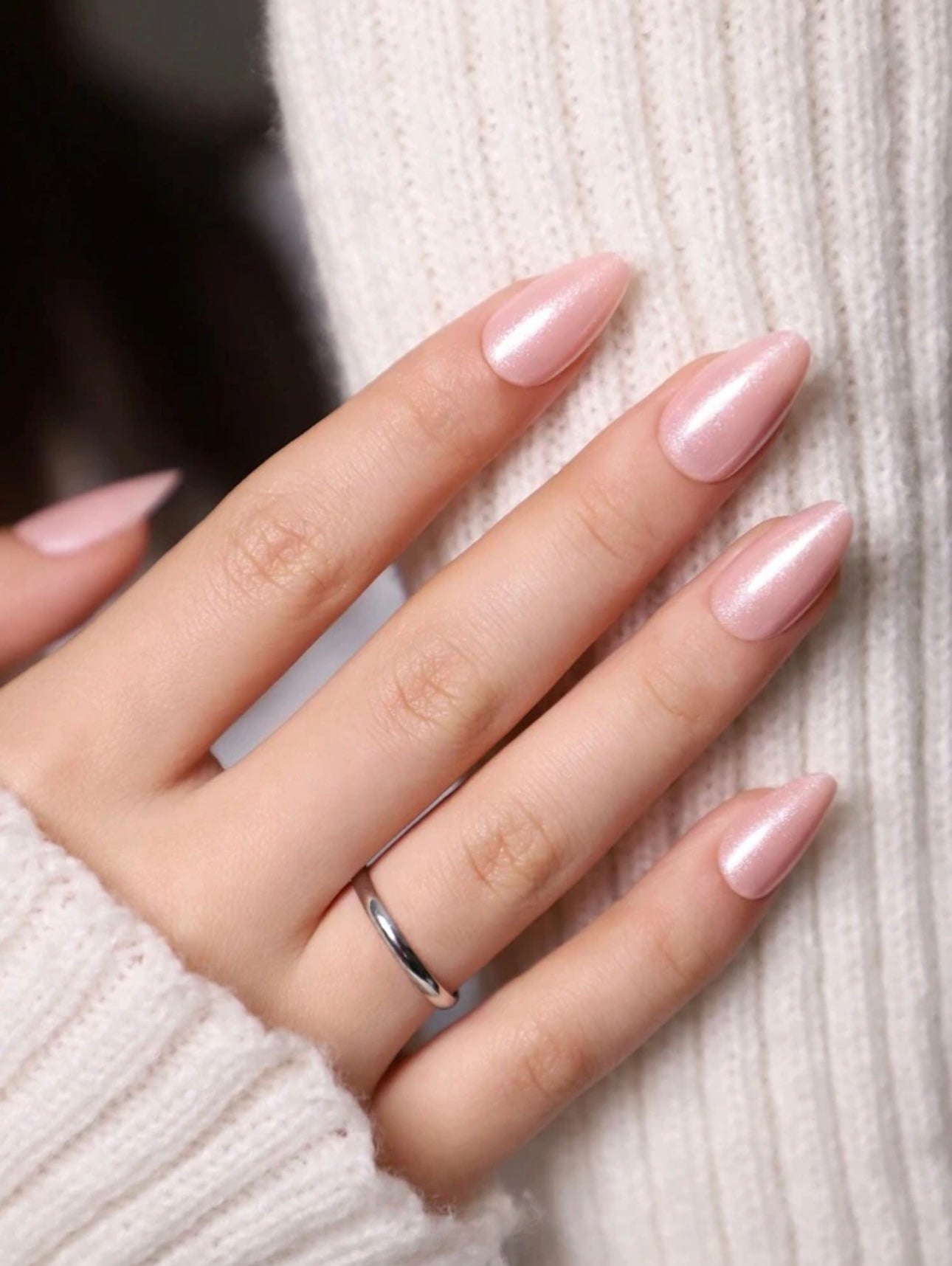 Short Almond Mirror Pink Press ons