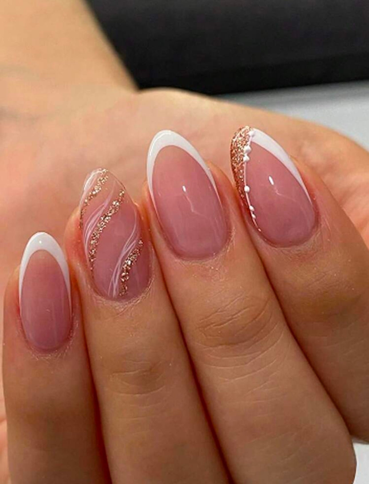 French tips with glitter swirl press-ons