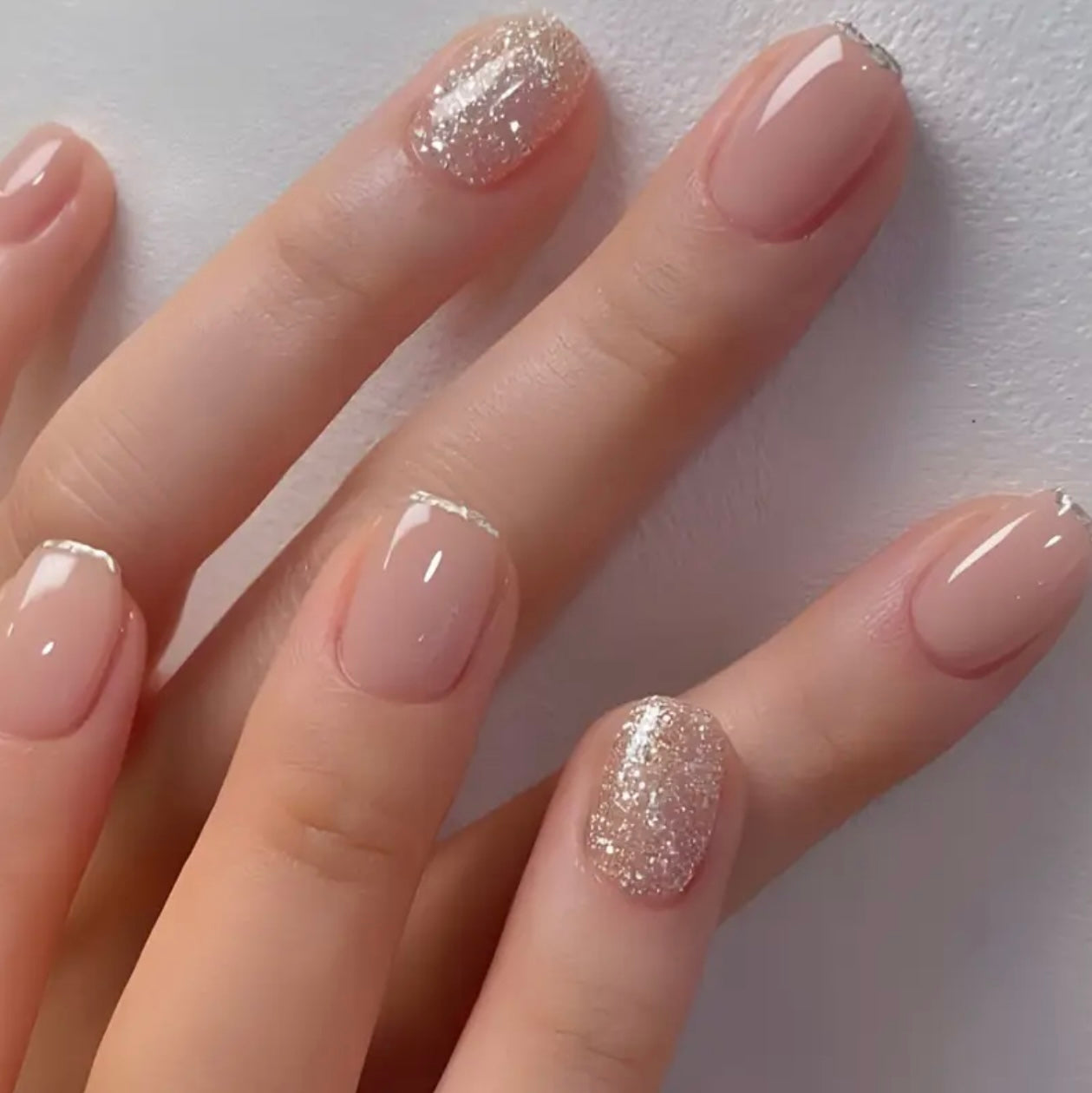 Short squoval gold glitter press on nails