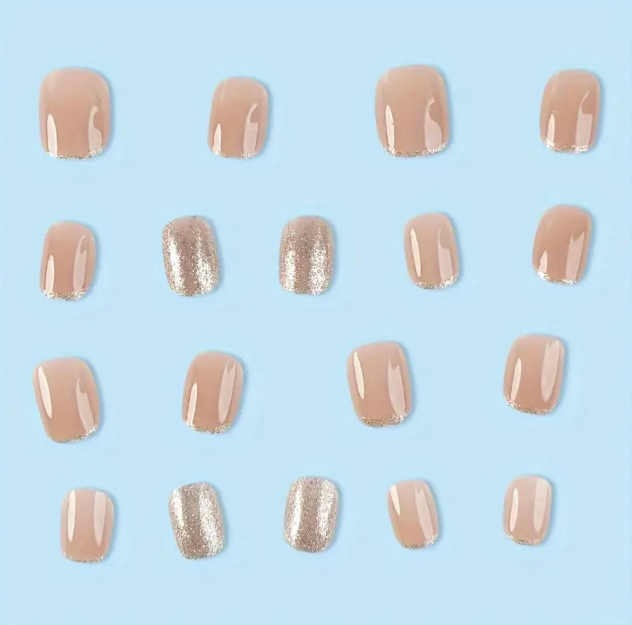 Short squoval gold glitter press on nails