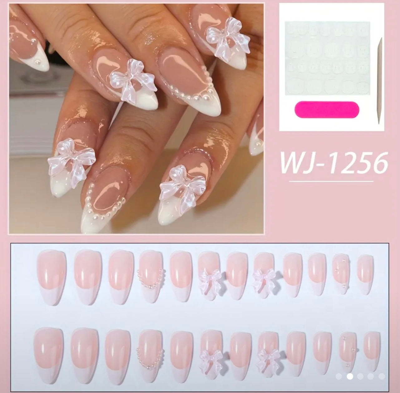 3D Bow Glossy painted white press-ons