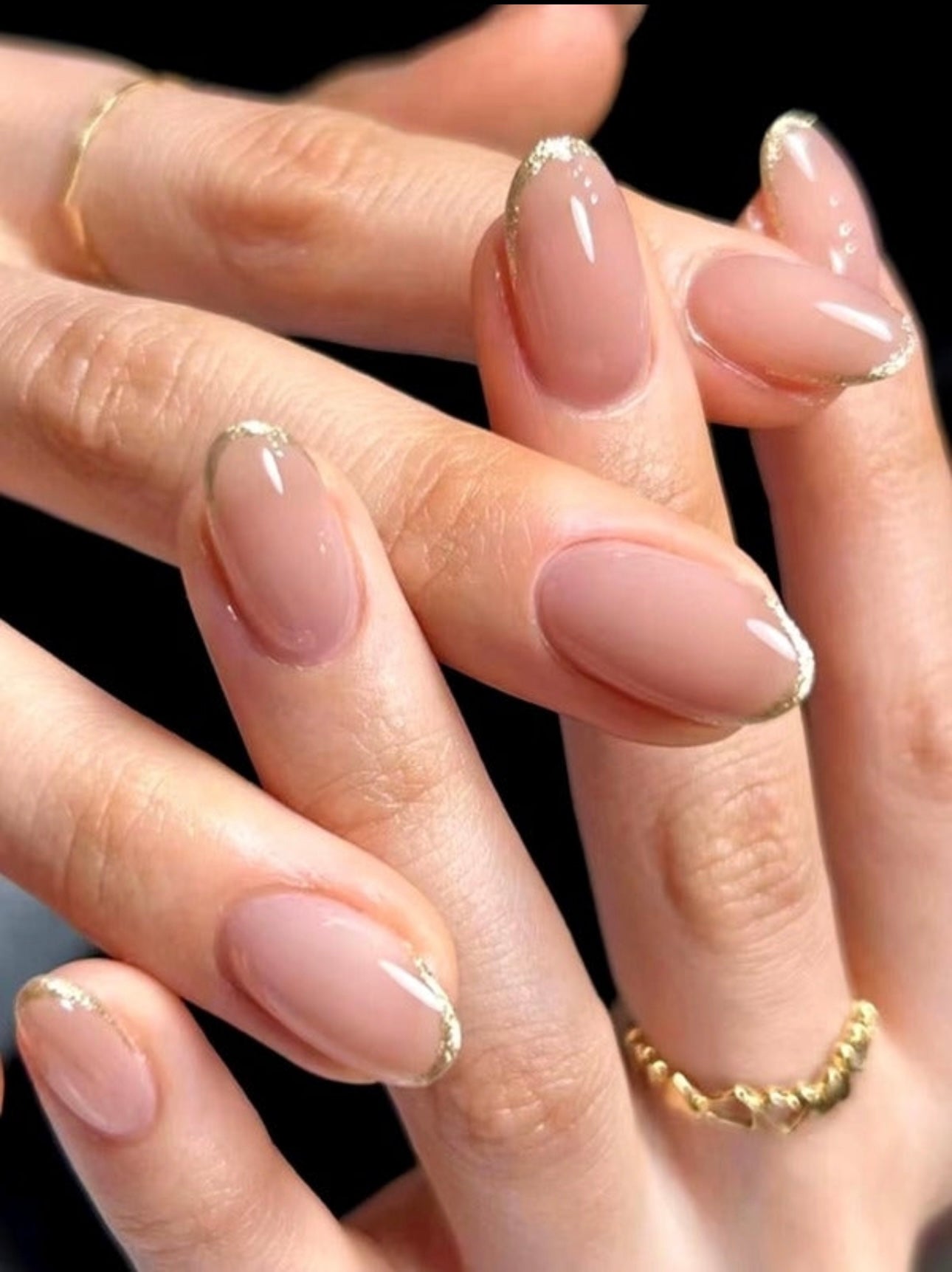 Short Square Gold Glitter Edge Nude press on nails