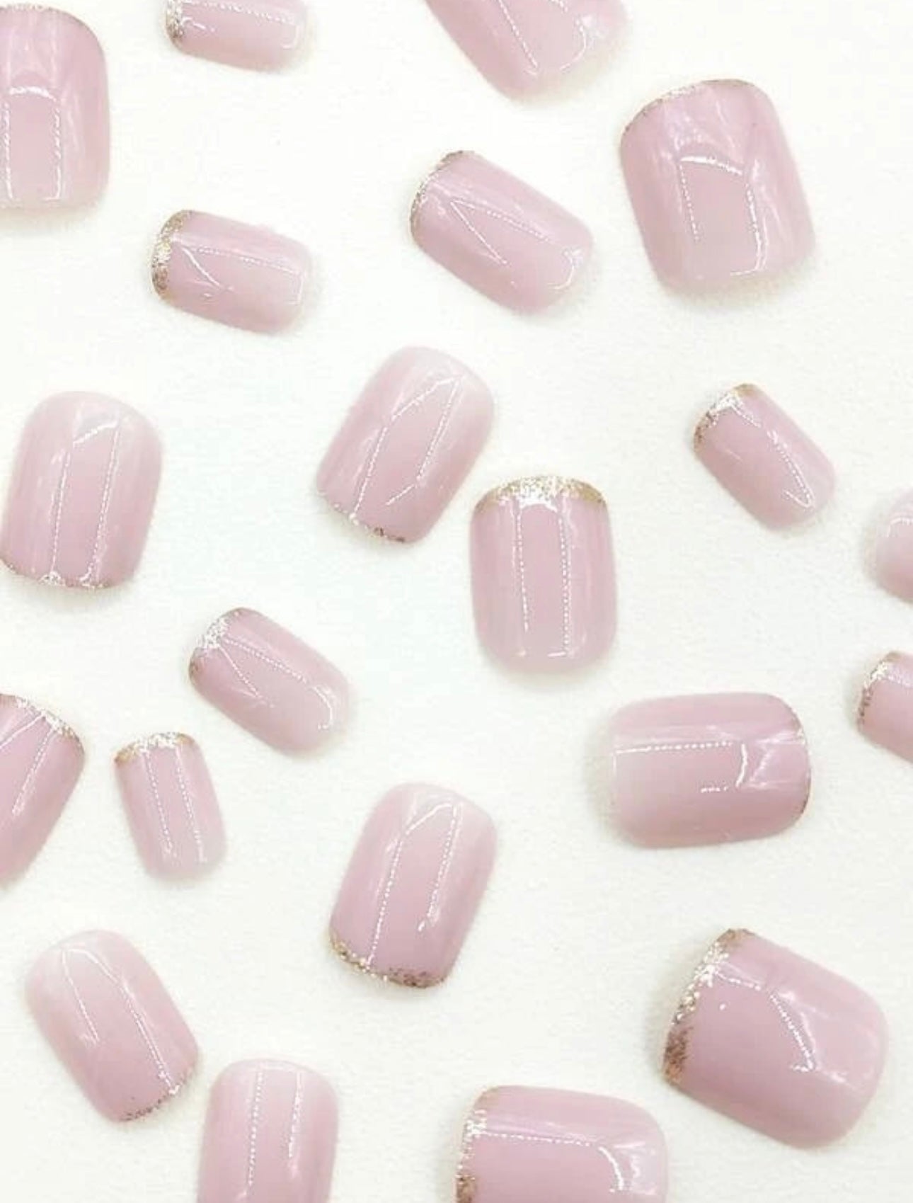 Short Square Gold Glitter Edge Nude press on nails