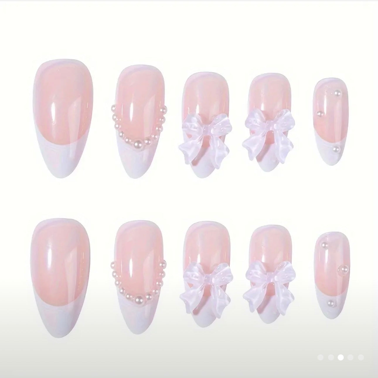 3D Bow Glossy painted white press-ons