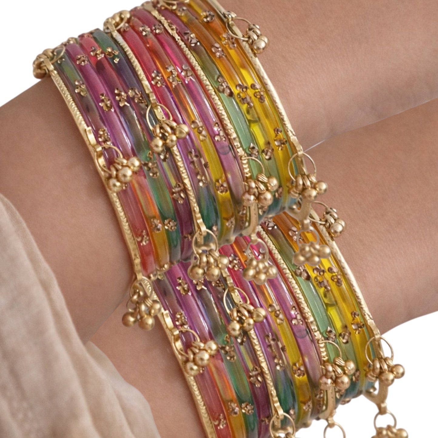 Viral Kashmiri Ghungroo Glass Bangle Set-1 dozen - Multi-Color (12 Simple 4 Ghungroo Bangles)
