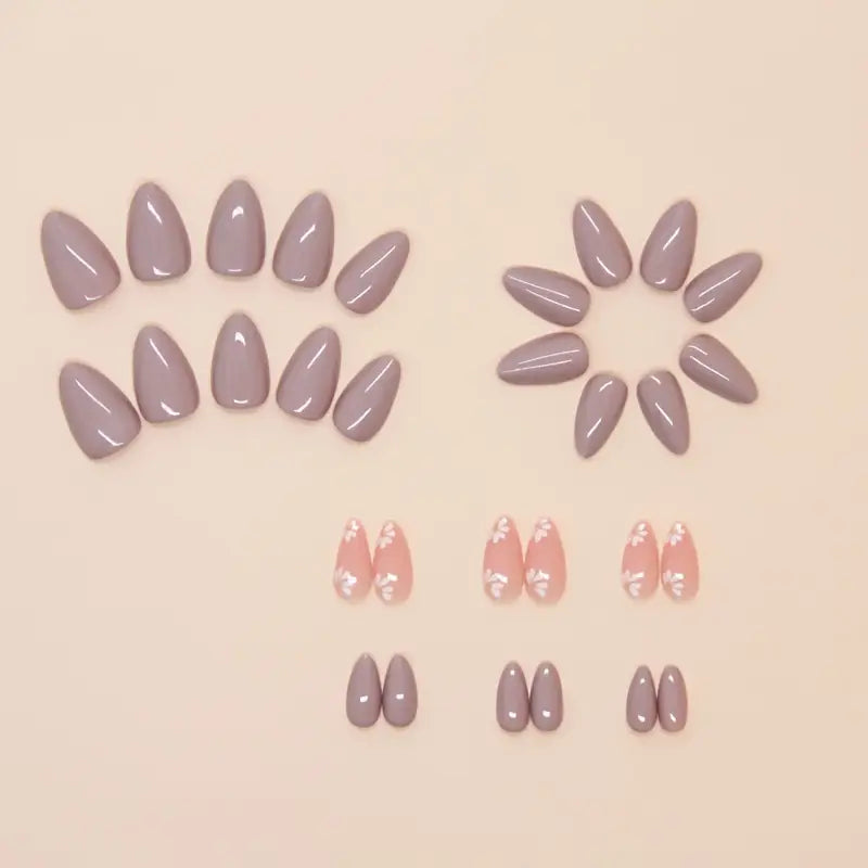 Soft Fuschia Pink with floral print almond shape press-on nails