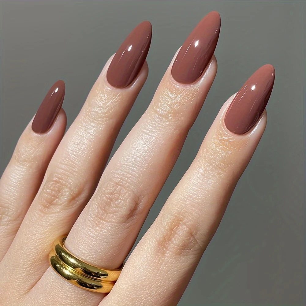 Rusty Rose Almond shape Shiny press-ons