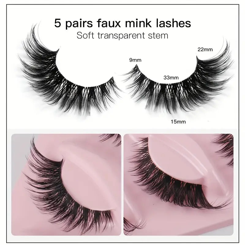 5 pairs Classic Cat eye Style Faux mink lashes