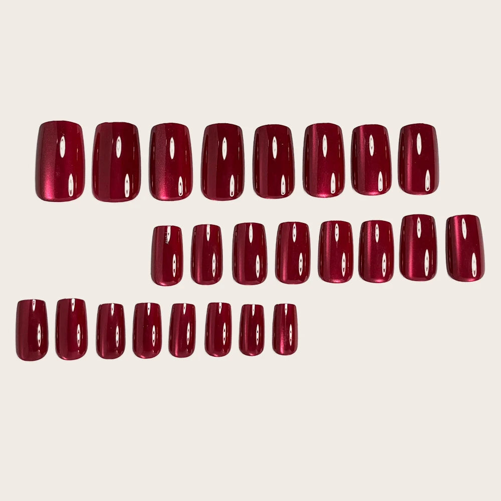 Burgundy Cat Eye Glossy Square Press-On Nails